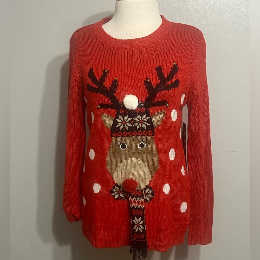 Absolutely Famous Red Reindeer Christmas Sweater